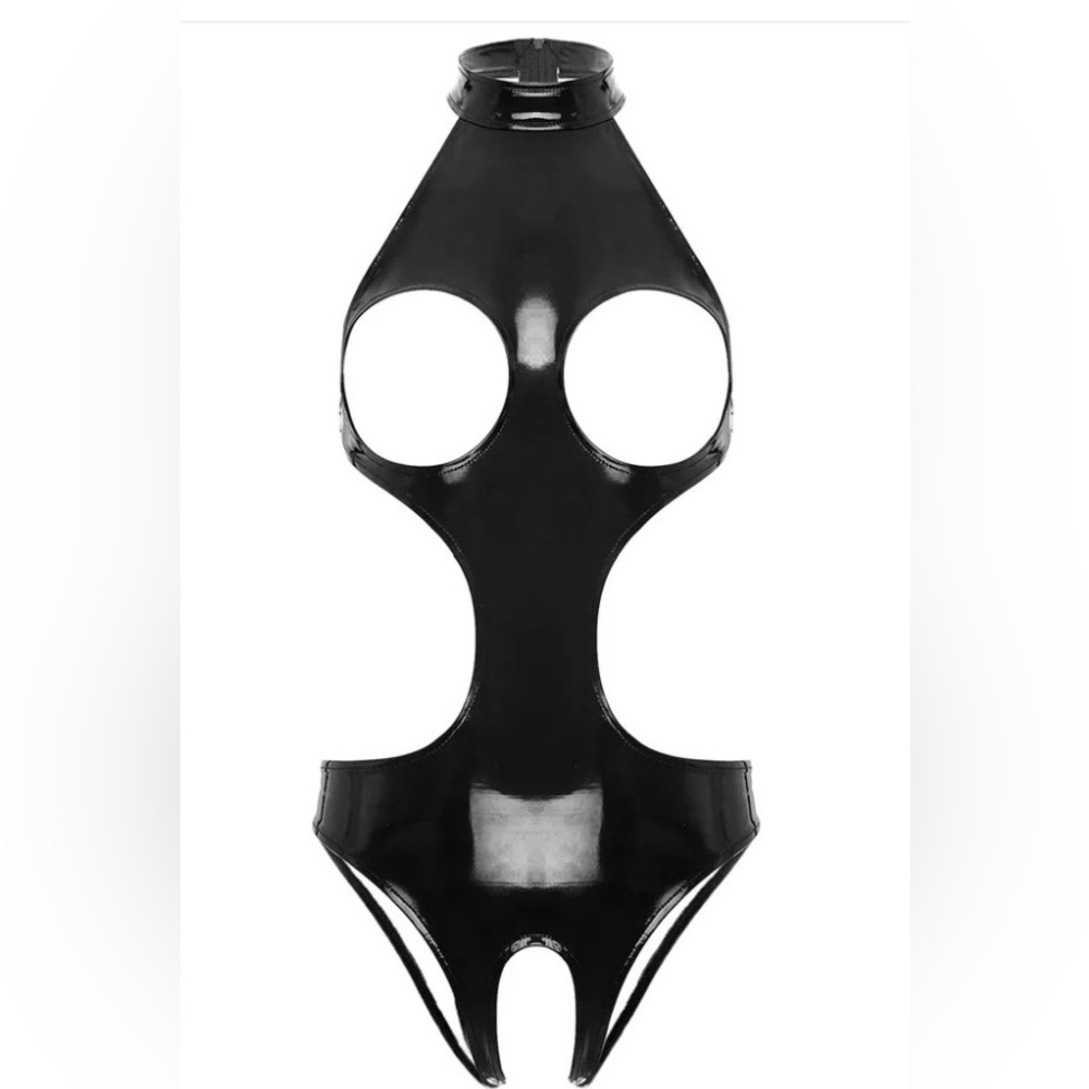 NWT Ghallas Goth Open Cup Leather Bodysuit, size Small - Picture 2 of 7